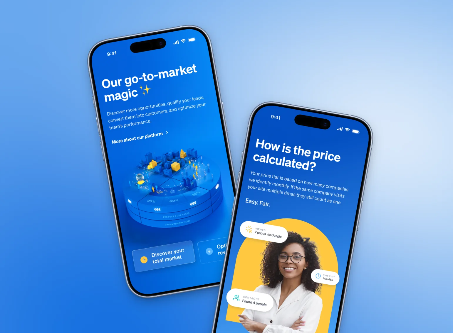 Dealfront product screens on mobile